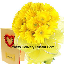 Bunch Of 19 Yellow Gerberas With A Free Love Greeting Card Delivered in Russia