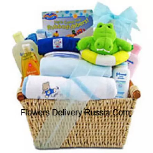New Born Kit For A Boy Having All The Essential Products Like Toiletries etc.