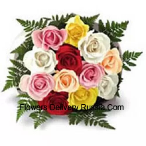 Mazzo di 11 rose colorate miste
