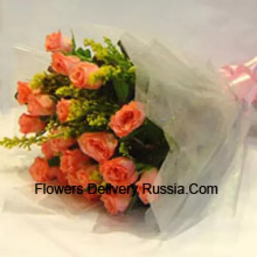 Bunch Of 19 Orange Roses With Seasonal Fillers